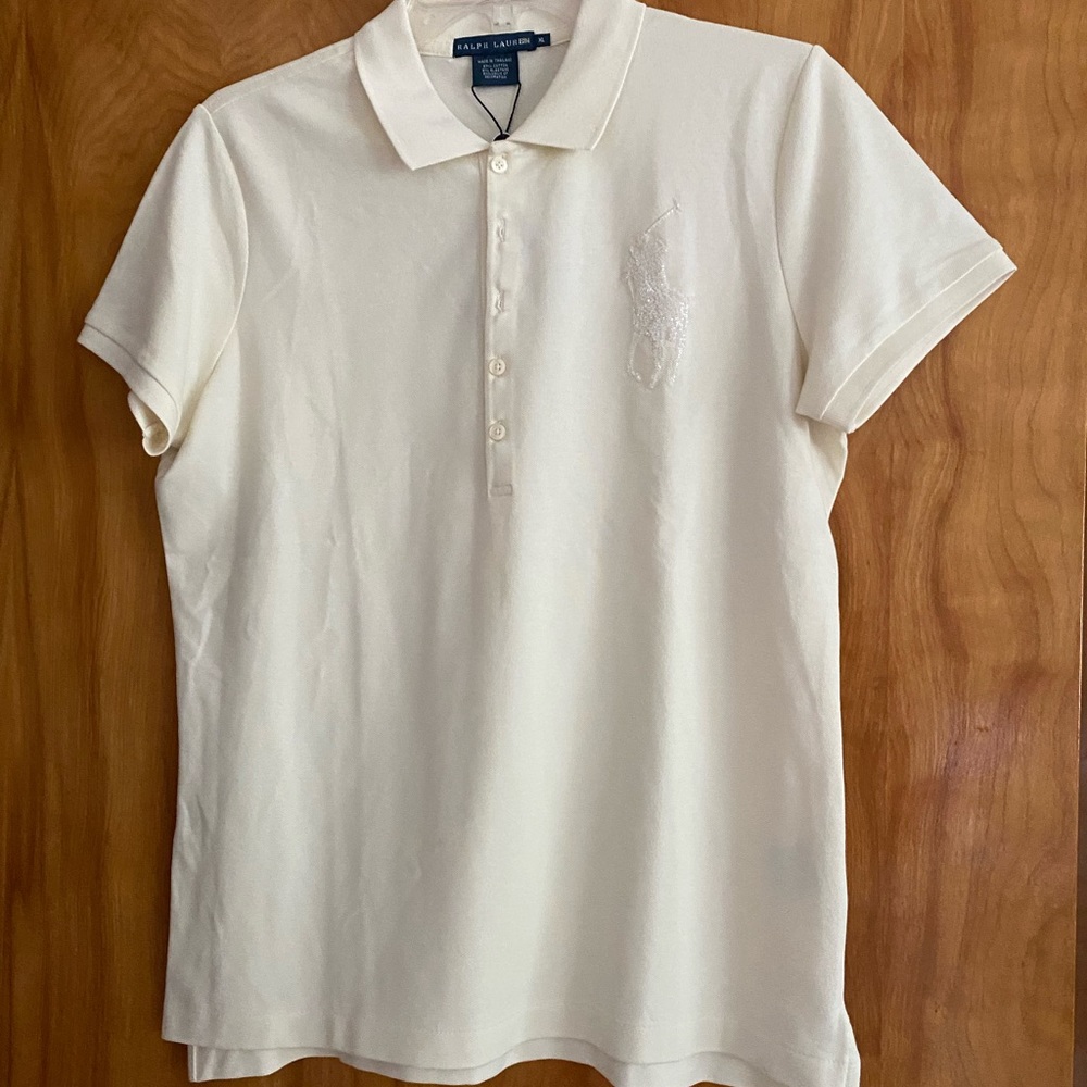 Pique polo shirt with sequin embellished polo player